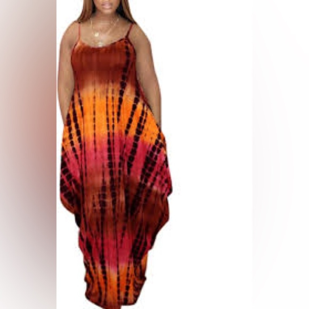 Relaxed Bohemian.Caribbean Vibes Style cami Maxi Dress Vibrant Tie-Dye pattern